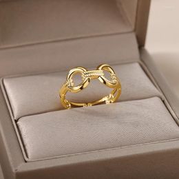 Wedding Rings Hollow Lock For Women Men Gold Color Stainless Steel Open Adjustable Engagement Ring Female Jewelry 2022