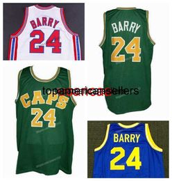 Custom Retro Rick 24 Barry College Basketball Jersey Men's Stitched White Blue Green Size S-4XL Any Name Or Number Jerseys