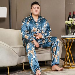 Men's Sleepwear 5XL Plus Size 175 KG Print Floral Stain 2 Piece Pajamas Set Men Autumn Long Sleeve Shirt And Pants For Man Loungewear