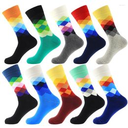 Men's Socks Novelty Colourful Pattern Argyle Oil Painting Striped Diamond Combed Cotton Crew Wedding Gift