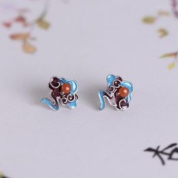 Stud Earrings Original Design Cloisonne Enamel Porcelain Auspicious Cloud Chinese Retro Fresh And Elegant Charm Female Silver Jewellery