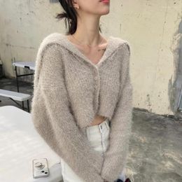 Women's Knits Women Cardigan French Style Sailor Collar Single Breasted Sweaters Coat 2022 Loose Leisure Knitted Tops