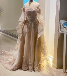 Aso 2023 Arabic Ebi Champagne Luxurious Prom Dresses Lace Beaded A-line Evening Formal Party Second Reception Birthday Engagement Gowns Dress ZJ443