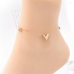 Anklets Stainless Steel V Letter For Women Round Beads Charm Ankle Leg Bracelet Luxury Chain Sandals Beach Brand Jewellery Z271