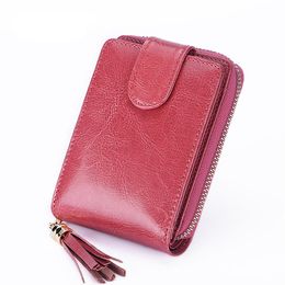 New Men Women Genuine Leather RFID Zipper Credit Card Holder Large Capacity Organiser Card Holder Hasp Travel Wallets340t