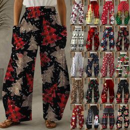 Women's Pants Christmas Printed Big Pockets Women Fashion Casual Sweatpants Female Loose Bottoms Trousers Santa Claus Straight-Leg