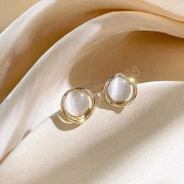 Korean Round Opal Stud Earrings Jewelry Minimalist Style Geometric Earrings Romantic Girl Gift Accessories