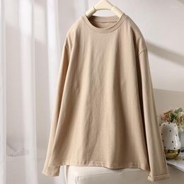 Women's T Shirts Versatile Round Neck Long Sleeve Solid Pullover T-shirt Women's Simple Soft Cotton Skin Friendly Loose Top