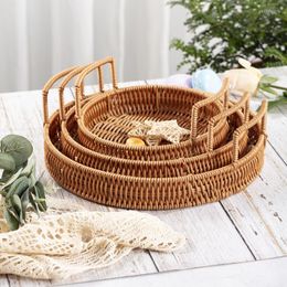 Kitchen Storage Accessories Tray Hand-woven Rattan-like Circular Woven Basket Bread Fruit Food Coffee Table Cake