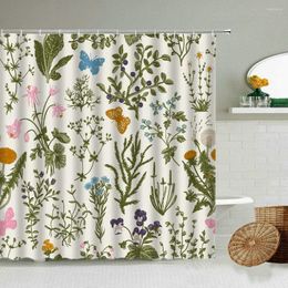 Shower Curtains Floral Curtain Garden Wild Plant Leaf Flower Butterfly Retro Watercolor Art Bathroom Decor With Hook Waterproof Screen