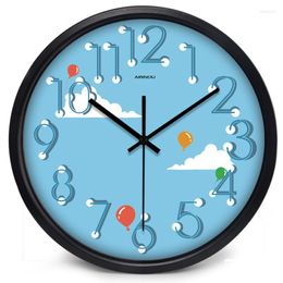 Wall Clocks Airinou Blue Sky White Cloud Balloon Lovely Children Kid's Baby Room Cartoon Clock