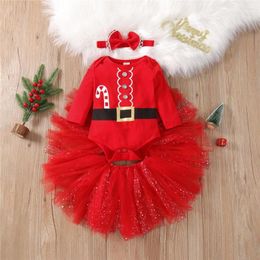 Clothing Sets Baby Girl Christmas Clothes Set Santa Claus Romper Bodysuit Red Tulle Tutu Skirt Headband 0-18M Born Infant Festival Costume