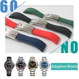 Waterproof Rubber Watchband Stainless Steel Fold Buckle Watch Band Strap for Oysterflex Bracelet Watch Man 20mm Black Blue Red Whi195w