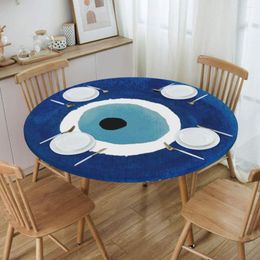 Table Cloth Watercolour Evil Eye Nazar Painting Tablecloth Round Elastic Fitted Oilproof Hamsa Lucky Charm Cover For Kitchen