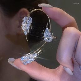 Backs Earrings Punk Shining Zircon Silver Color Feather Ear Clips Without Piercing For Women Cuff Clip Boucle Oreille Femme Wedding Jewelry