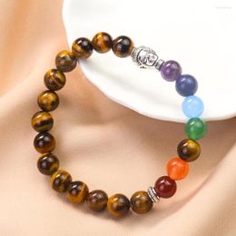 Strand Natural 7 Chakra Stone Crystal Beads Bracelet Buddha Head Player Chaplet Bangle Reiki Healing Yoga Meditation Woman Jewelry Gift