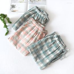 Women's Sleepwear 2022 Spring And Autumn Couple Pijama Pants Cotton Plaid Gauze Men Women Home Elastic Waist Plus Size Sleep Wear