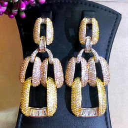 Dangle Earrings Gorgeous Luxury Dubai Europe Square Pendant Full Shiny CZ Bride Wedding Party Show Big Earring Girl's Gift Jewelry