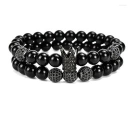 Charm Bracelets Natural Stone Beads Bracelet Set For Women Men Jewellery Pulsera Hombre Copper Ball Friendship Black Crown Armbanden