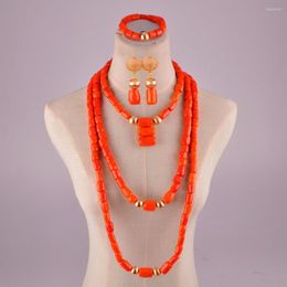 Necklace Earrings Set Natural Orange Coral Jewellery Nigeria Wedding Beads African Sets For Women