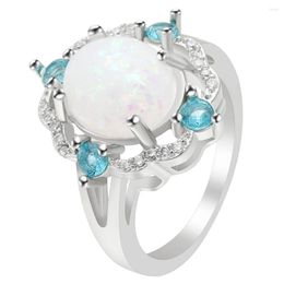 Wedding Rings Hainon White Fire Oval Opal For Women Vintage Silver Colour Filled Blue CZ Fashion Engagement Jewellery