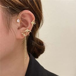 Backs Earrings 1pcs Elegant Birds Long Tassel Crystal Clip On Earring For Women Shinny Zircon Ear Cuff Clips Without Piercing Wedding