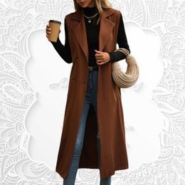 Women's Trench Coats Women Autumn And Winter Fashionable Lapel Sleeveless Solid Colour Belt Extended Coat Clothes