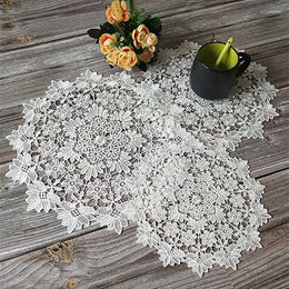 Table Mats White Lace Place Mat Dish Placemat Cups Mug Dinner Tea Glass Doily Kitchen Round Embroidery Christmas Pad Cloth