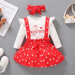Clothing Sets Toddler Girls Valentines Day Outfit My First Valentine Long Sleeve Bodysuit Hearts Suspender Skirt Baby Girl Clothes Set