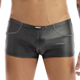 Underpants Mens Lingerie Wetlook Patent Leather Boxer Shorts Slim Cut Swimming Trunks Elastic Waistband Briefs Low Rise Stretchy