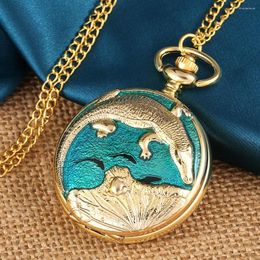 Pocket Watches Luxury Watch Gold Crocodile Display Quartz Necklace Fashion Pendant Chain Steampunk Gift For Men Women