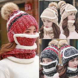 Berets Windproof Plus Earmuff With Scarf Ear Hat Winter Hats Ski Mask Knit Cap