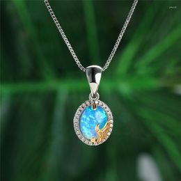 Pendant Necklaces Luxury Female Oval Opal Necklace Charm Gold Silver Colour Chain For Women Dainty Crystal Wave Wedding