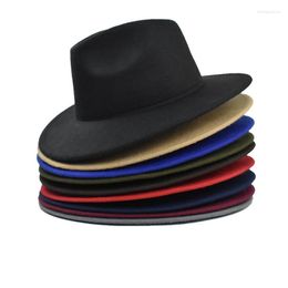 Berets Bauhinia British Style Men Women Wide Brim Wool Felt Fedora Trilby Party Formal Panama Cap Dress Hat