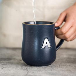 Mugs 470ML Large Capacity Water Cup Coffee Milk Custom Ceramic Office A Letter Waist Dark Blue