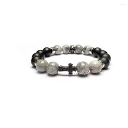 Strand Frosted Black Agate Map Stone Beaded Bracelet Hip Hop Punk Ins Fashion Cool Hand String Men's And Women's