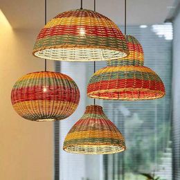 Pendant Lamps Vintage Rattan Lights Hand-woven Hanging Lamp For Living Room Decor Pot Shop Dining Creative Chandeliers