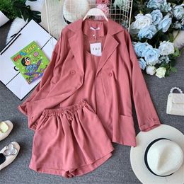 Women's Suits 20 Summer Three Piece Big Size Women Chiffon Blazer Shorts Vest Formal Loose Lady Blazers Thin Sun Protection Coat 1168