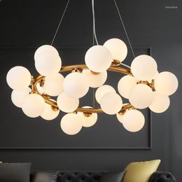Pendant Lamps Nordic LED Chandeliers Milk White Glass Living Room Dining Hanglamp Luminaire Suspension 110/220V Cord Loft Deco