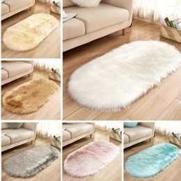 Carpets RAYUAN Oval Artificial Wool Sheepskin Hairy Carpet Faux Mat Seat Pad Fur Plain Fluffy Soft Area Rug Tapetes