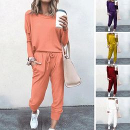 Women's Two Piece Pants Chic Women Outfit Crewneck Comfy Tracksuit Set Fall Pullover Tops