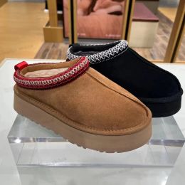 Botas de neve mulheres asman chinelos de pele de castanha mulheres tazz slides pele de carneiro shearling clássico mules ultra mini plataforma bota deslizamento-on sapatos camurça superior woo stf