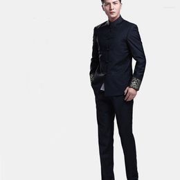 Ethnic Clothing Men Chinese Style Tunic Suit Jacket Mandarin Stand Collar 2022 Uniform Coat Single Breasted Black Tang TA390