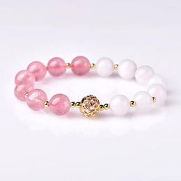 Strand Wholesale Strawberry Natural Crystal And White Stone Bracelets 10mm Round Beads Bracelet Lucky For Women Girl Fashion Jewellery