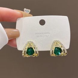 Green Crystal Inlaid Diamond Stud Earrings For Women Simple Exquisite Retro Temperament Earrings Fashion Earring Gift