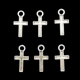 200pcs/Pack small cross Pendants Charms For Jewellery Making Necklaces Earrings Bracelets Tibetan Silver Colour Antique DIY Handmade Craft 16x9mm DH0655