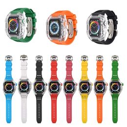 Smart Straps Transparent Case Fluorine Rubber Integrated Strap Mod Kit Watches Cover Watchband Band Bracelet Fit iWatch 8 7 6 5 4 For Apple Watch 44 45mm Wristband