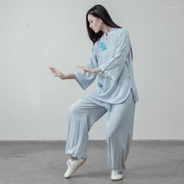 Ethnic Clothing Tai Chi Uniform Martail Arts Clothes Cotton Linen Loose Wide Leg Pant Shirt Outfit Ji Exercise Casual Suit TA1999