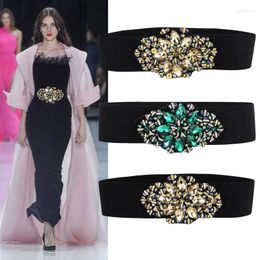 Belts Wide Elastic Cinch Belt Women's Rocker Fashion Gold Metal Rivet For Dress Coat Cummerbund Retro Style Rf09