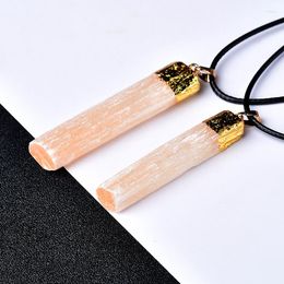 Decorative Figurines Natural Selenite Plaster Pendant Necklace Mineral Specimen Jewelry Reiki Healing Crystal Energy Stone DIY Gifts Amulet